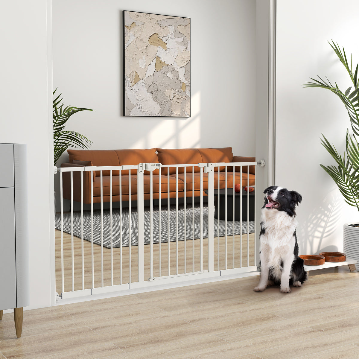 PawHut Hunde-Absperrgitter, erweiterbar, Klemmmontage, Metall, 136x76cm, Weiß