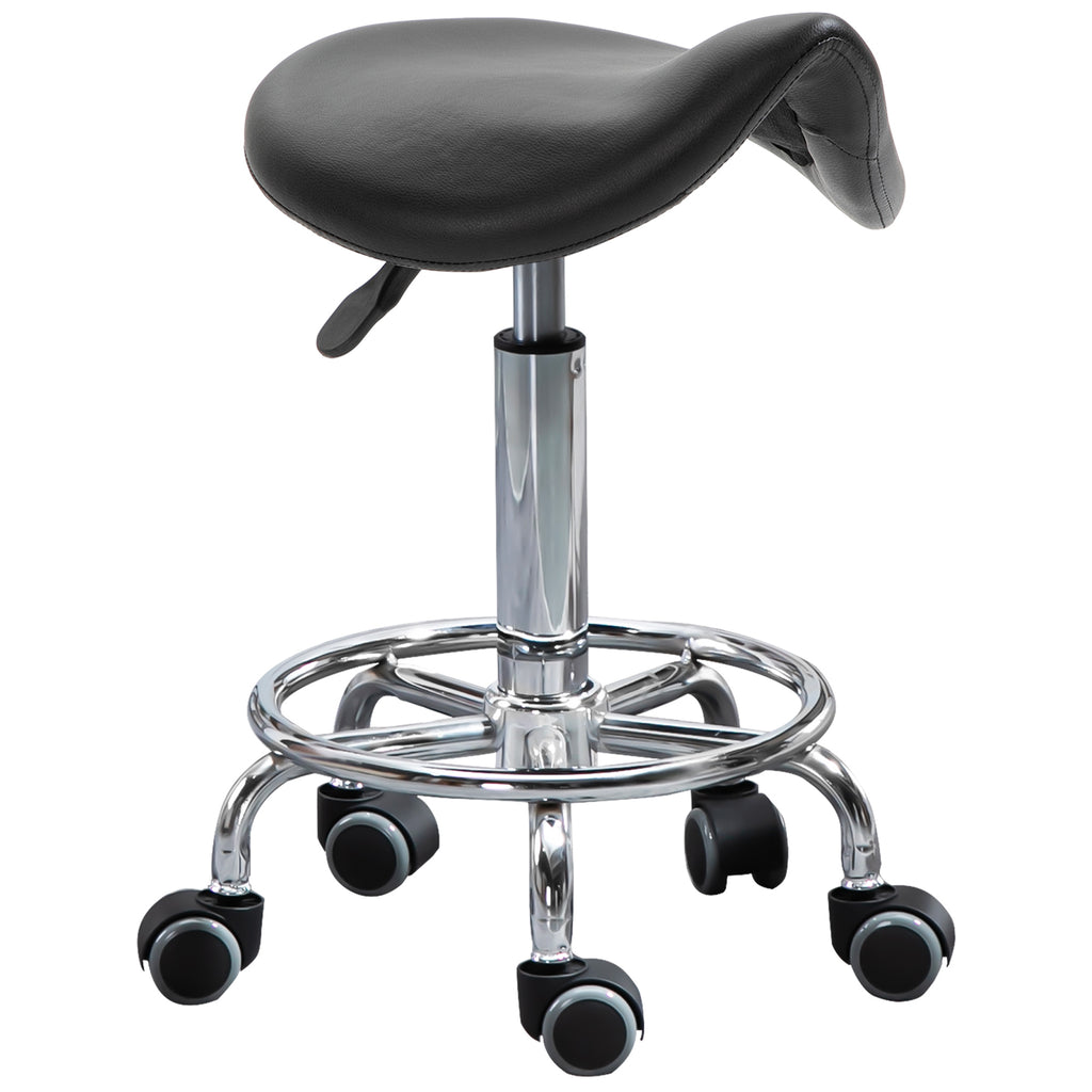 HOMCOM Höhenverstellbarer Hocker mit 5 Rollen und ergonomisch gepolsterter Sitzfläche aus Schaumstoff, 36,5x37,5x51-66 cm, Schwarz