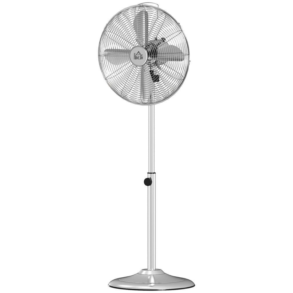 HOMCOM 120 cm Standventilator, Ventilator, Höhenverstellbarer Lüfter, 3 Geschwindigkeitsstufen, Verstellbarer Neigungswinkel, Stahl, Silber