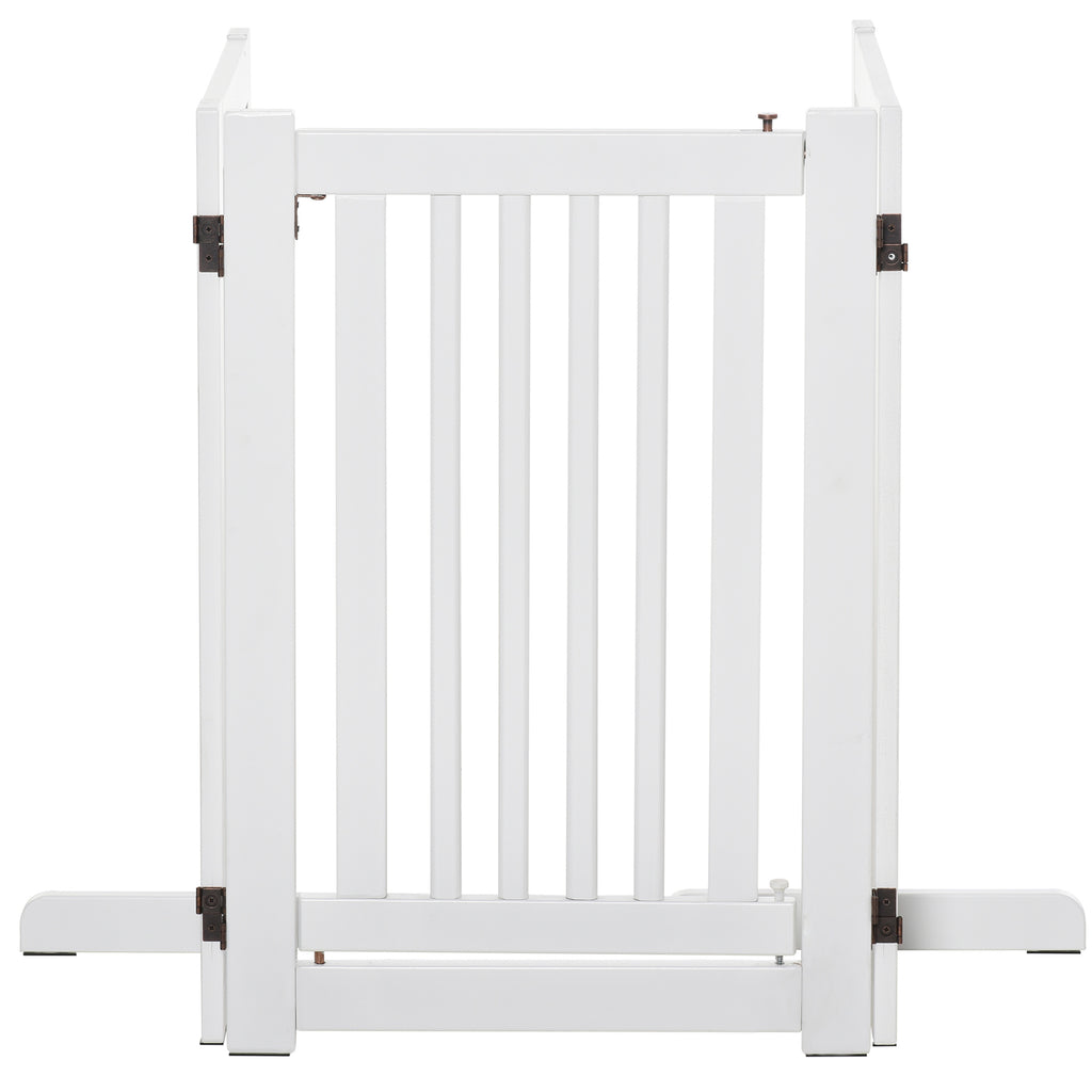 PawHut Absperrgitter Holz Freistehendes Schutzgitter für Hunde Türschutzgitter Verstellbares Hundegitter Treppengitter mit Füßen klappbares Kamingitter für Ofen Weiß 155 x 1,5 x 76 cm