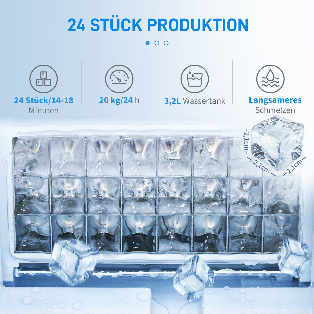 HOMCOM Eiswürfelmaschine Eiswürfelspender Ice-Maker 20kg/24h 2,3L Eiswürfelbereiter mit 3,2 L Wassertank, Schwarz