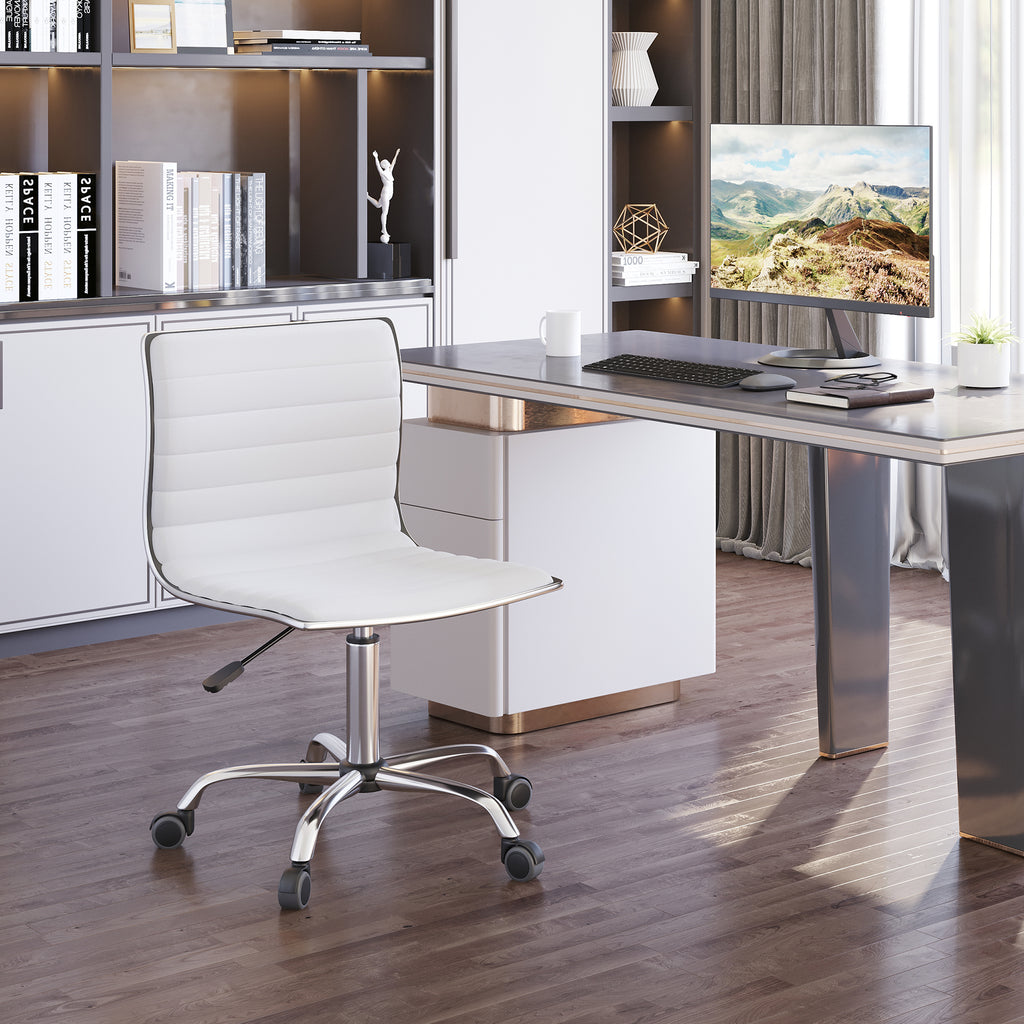 HOMCOM Friseurstuhl, Salonstuhl mit Rückenlehne, Höhenverstellbar, Stahl PU, Weiß, 48 x 52 x 78-90 cm