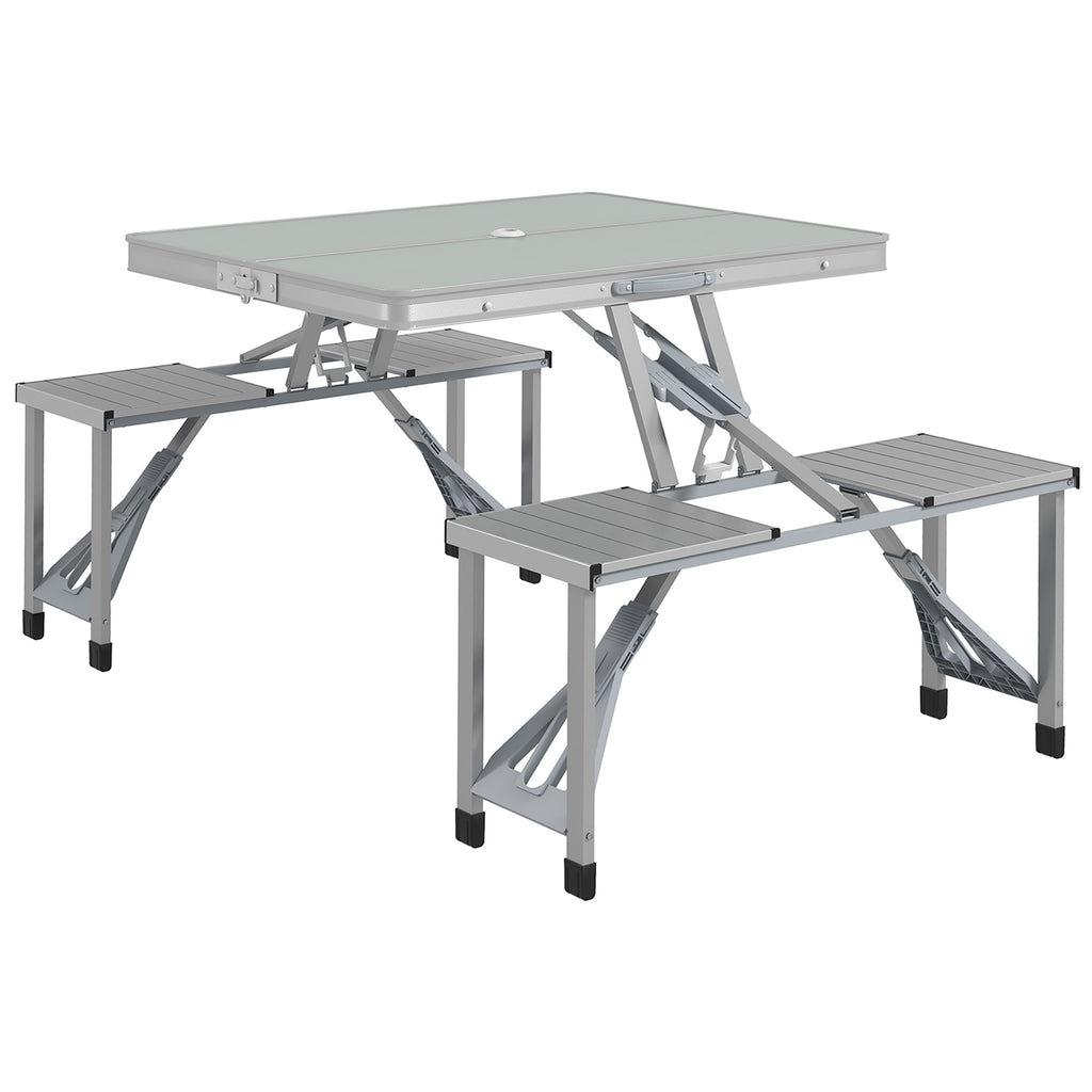 Outsunny Campingtisch Klapptisch mit 4 Stühle Klappbarer Gartentisch aus Aluminium 85,5 x 135cm Grau