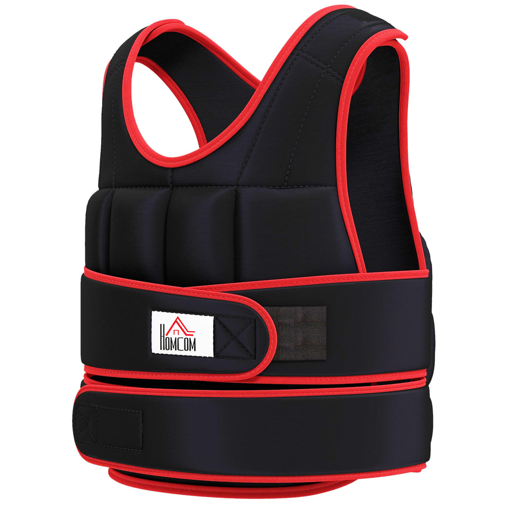 HOMCOM 20 kg Trainingsweste Gewichtsweste mit doppelten Gurten verstellbar Krafttraining Fitness Oxford Metall-Sand Schwarz+Rot 60 x 50 cm