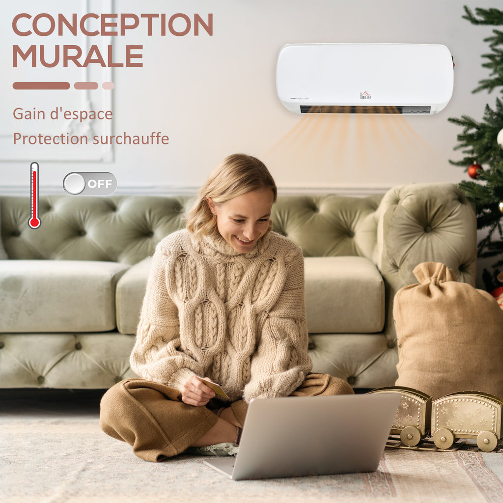 HOMCOM Wandheizlüfter 2000 W - Keramik-PTC-Heizung - 3 Leistungsstufen - Fernbedienung inklusive Weiß Schwarz