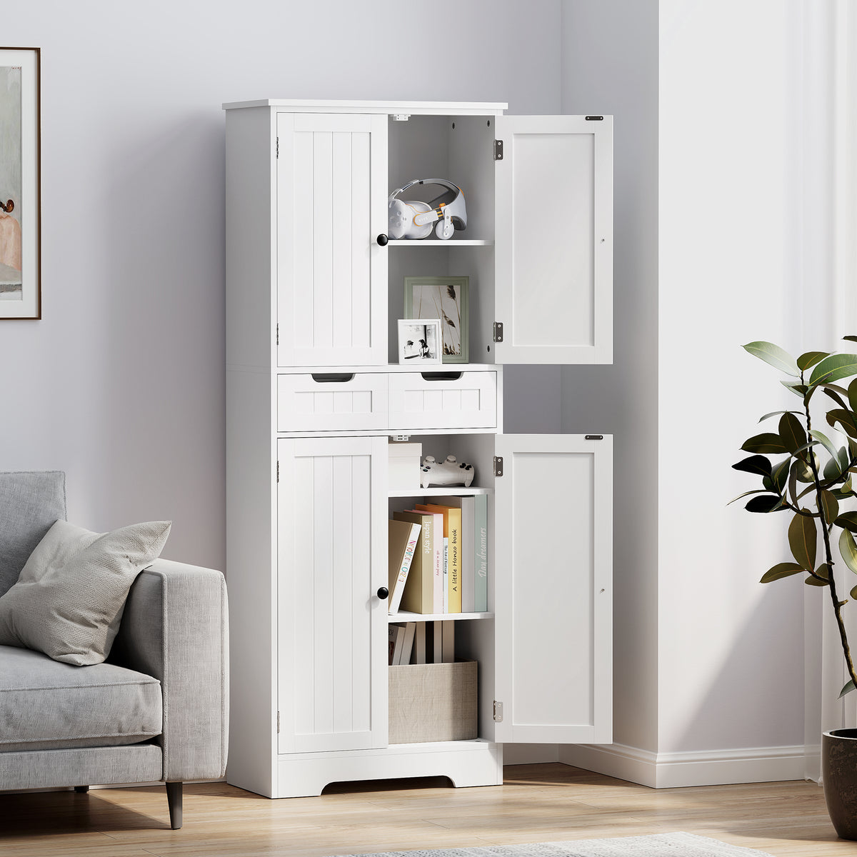HOMCOM Badezimmerschrank mit Schublade, Türenschrank, verstellbares Regal, 60 x 30 x 160 cm, Weiß