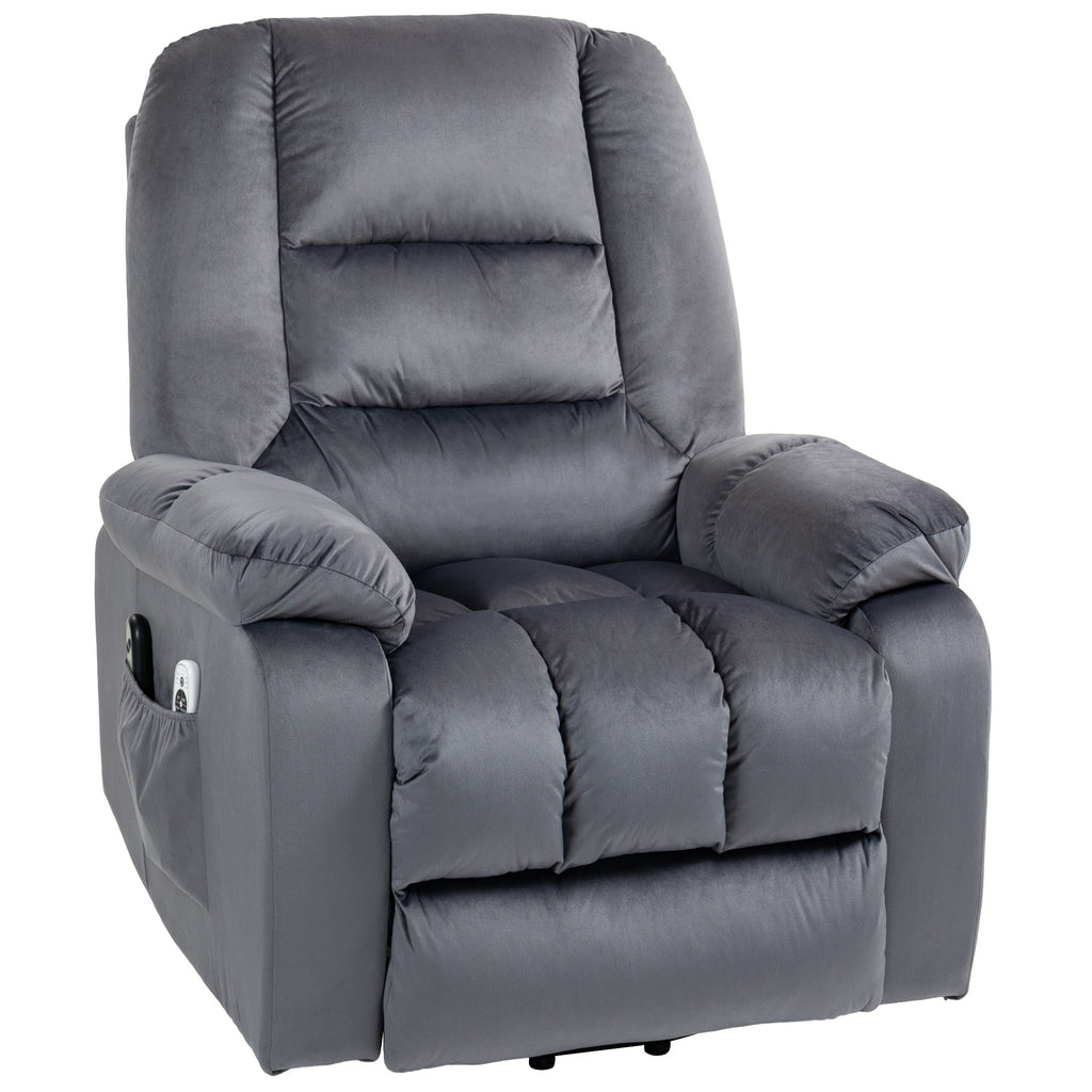 HOMCOM Massagesessel Aufstehhilfe Seniorensessel Relaxsessel, 8 Massagepunkte, 2 Seitentaschen, 85 cm x 94 cm x 107cm, Grau