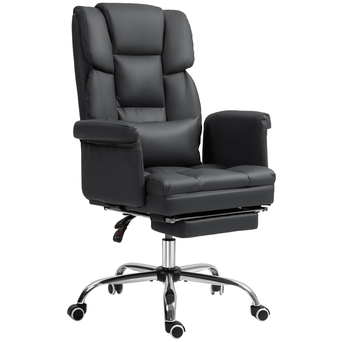 HOMCOM Ergonomischer Bürostuhl, höhenverstellbar 48-56 cm, neigbare Rückenlehne, Fußstütze, Schwarz