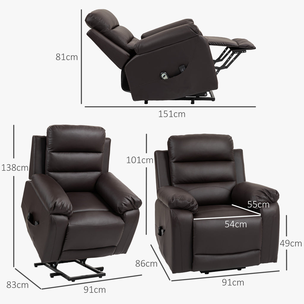 HOMCOM Elektrischer Aufstehmassagestuhl mit Massagefunktion, einstellbarer Neigung, 8 Modi, verstellbare Fußstütze PU, 2 Fernbedienungen