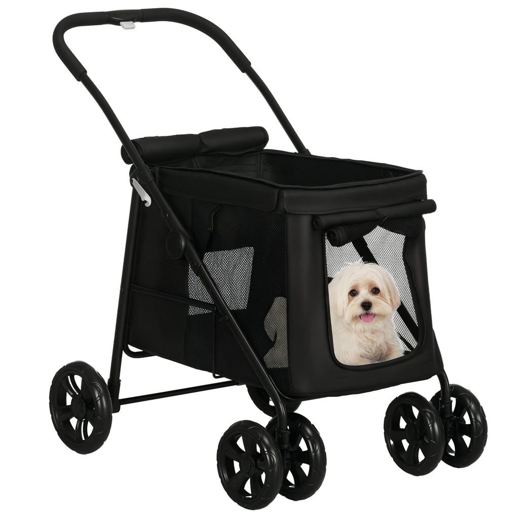 PawHut Hundetrolley inkl. Kissen, 3 Seitentaschen, klappbar, Hundewagen, 102 cm x 62 cm x 105 cm, Schwarz