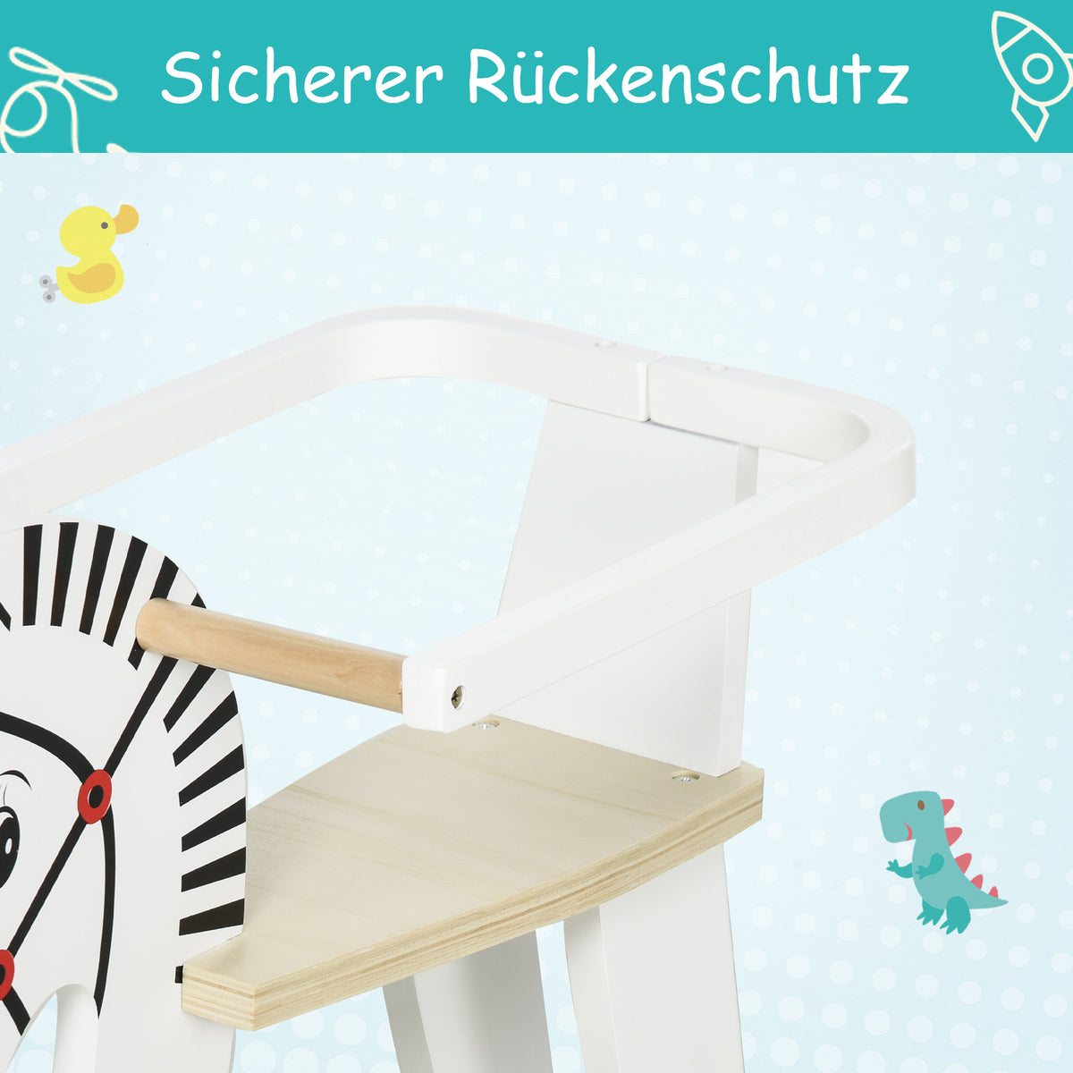 HOMCOM Kinder Schaukelpferd aus Holz Schaukeltier Schaukelspielzeug Pferd Kinderschaukel mit Haltegriffe für 1-3 Jahre Weiß  68 x 26,5 x 48 cm