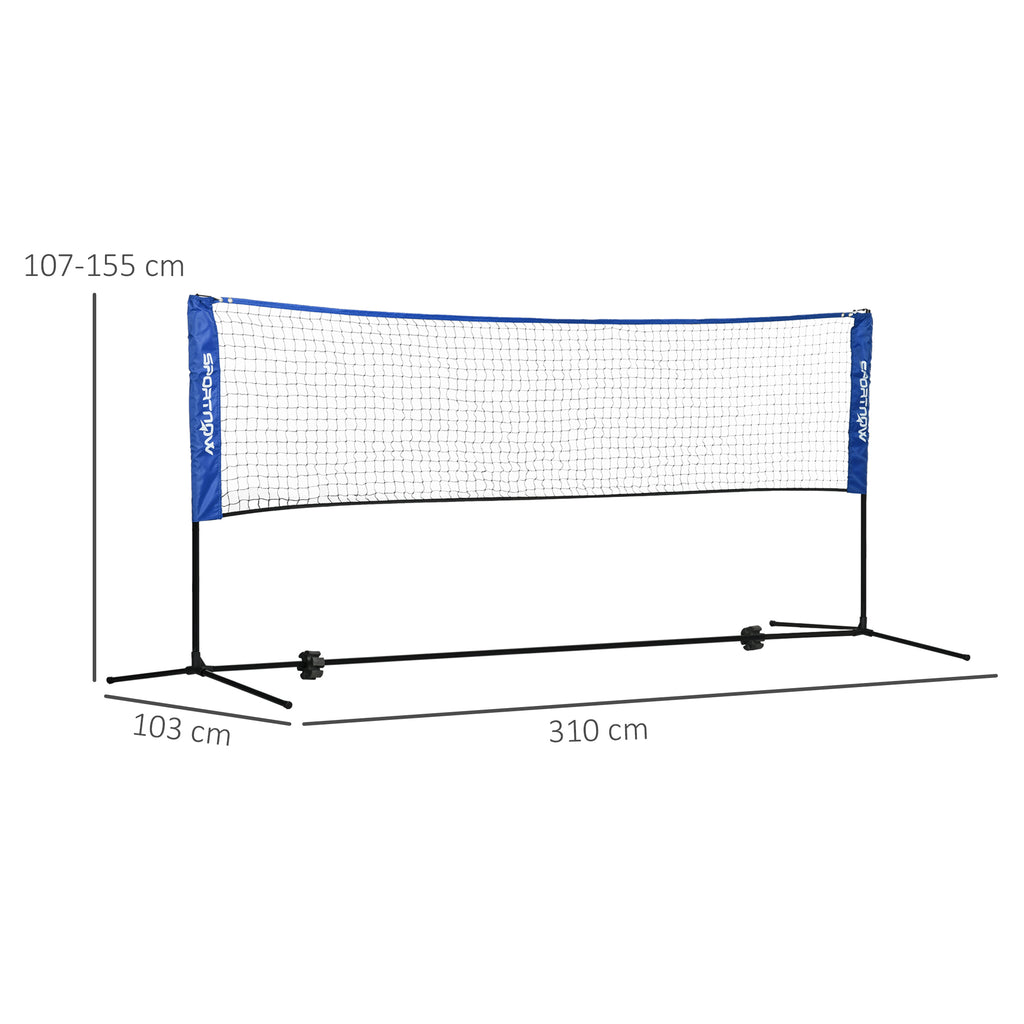 SPORTNOW Badmintonnetz, höhenverstellbar, faltbar, mit Tragetasche, 3,10m, Schwarz/Blau