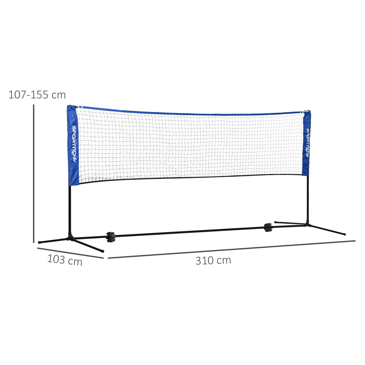 SPORTNOW Badmintonnetz, höhenverstellbar, faltbar, mit Tragetasche, 3,10m, Schwarz/Blau