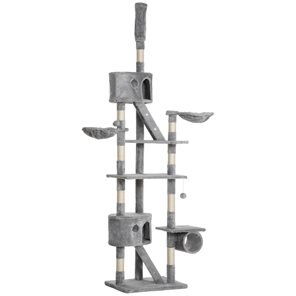 PawHut Katzenkratzbaum 240-260 cm Deckenhoch Kratzbaum groß Kletterbaum Katze Kratzbaum für große Katzen mit Sisalseil Hellgrau