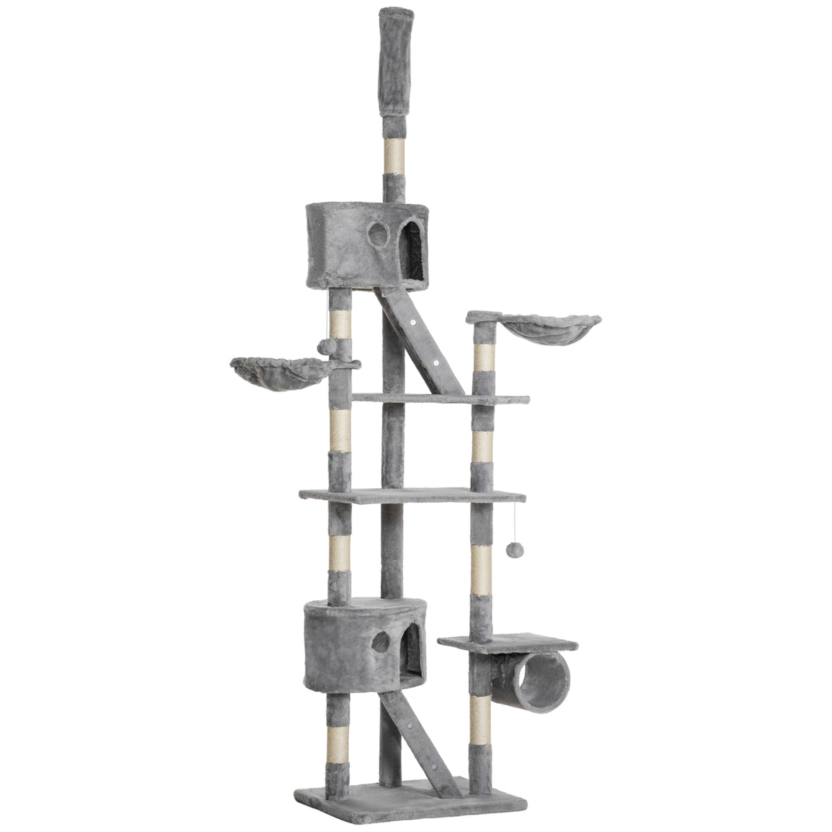 PawHut Katzenkratzbaum 240-260 cm Deckenhoch Kratzbaum groß Kletterbaum Katze Kratzbaum für große Katzen mit Sisalseil Hellgrau