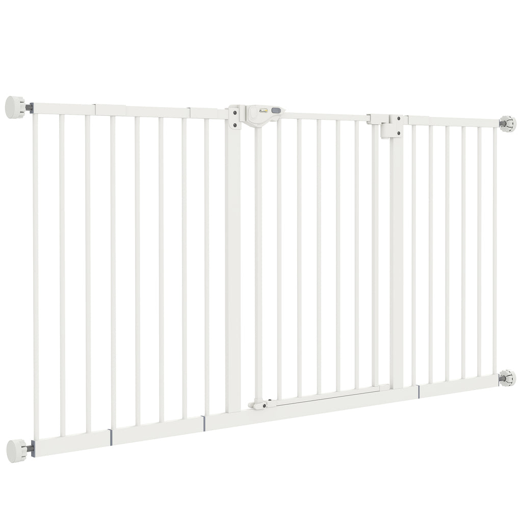 PawHut Hunde-Absperrgitter, erweiterbar, Klemmmontage, Metall, 136x76cm, Weiß