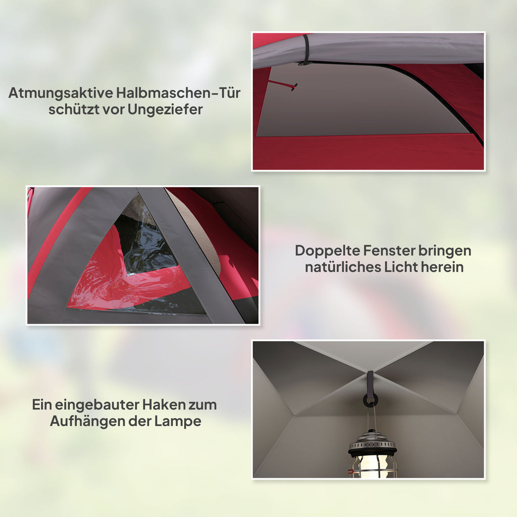 Outsunny Campingzelt für 3 Personen leicht, stabil wasserdicht UV 50+ mit Vordach Tür Fenster, Bodenplane Grau