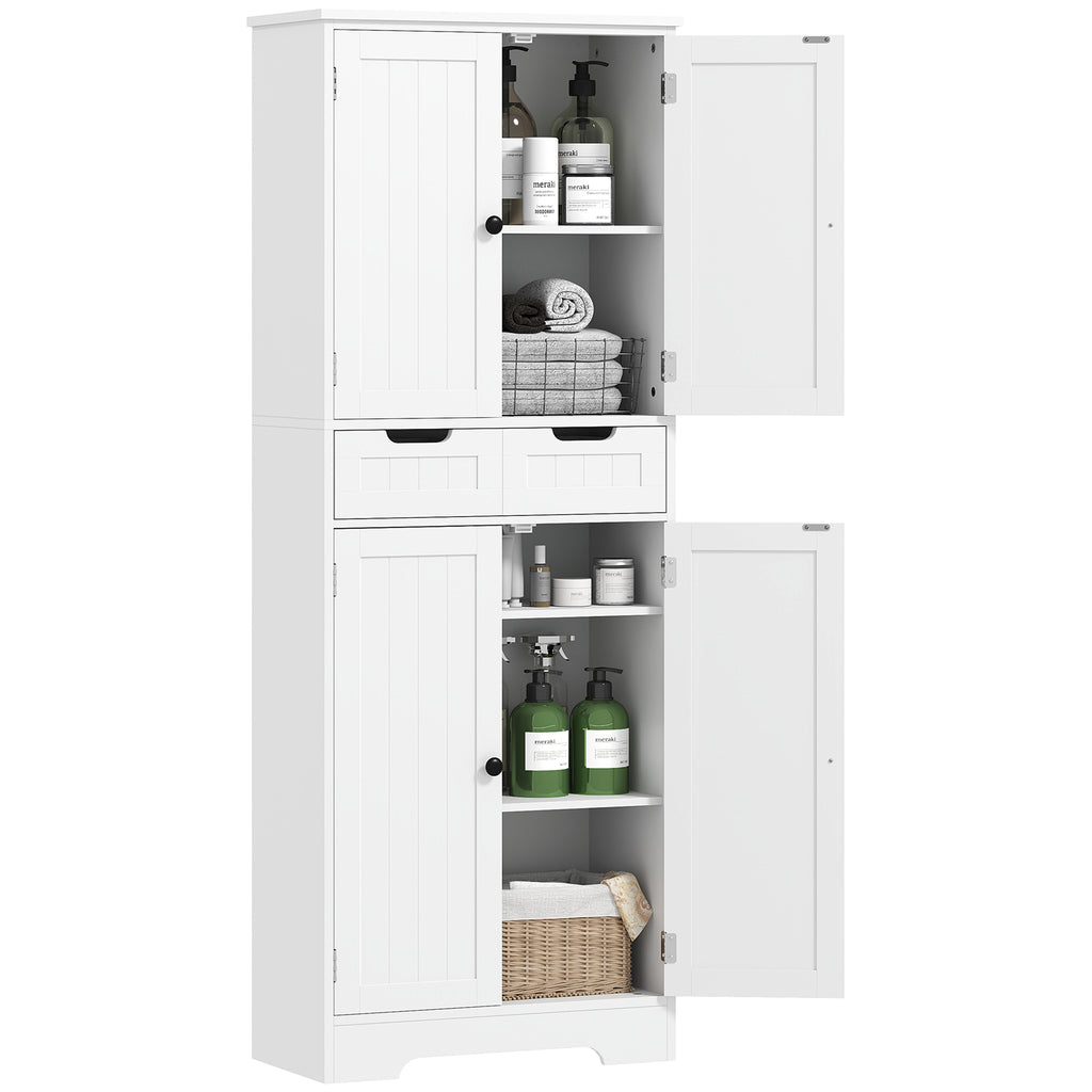 HOMCOM Badezimmerschrank mit Schublade, Türenschrank, verstellbares Regal, 60 x 30 x 160 cm, Weiß