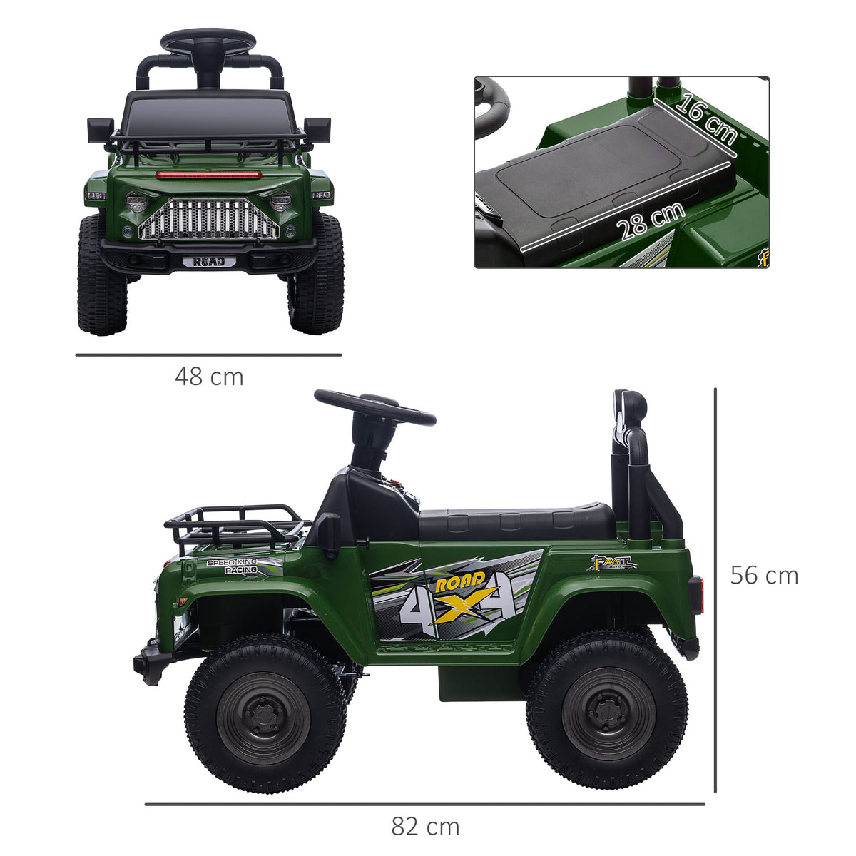 HOMCOM Elektrisches 4x4 Kinderfahrzeug mit Stauraum Geschwindigkeit 3 km/h LED-Scheinwerfer Hupe Musik 3-5 Jahre