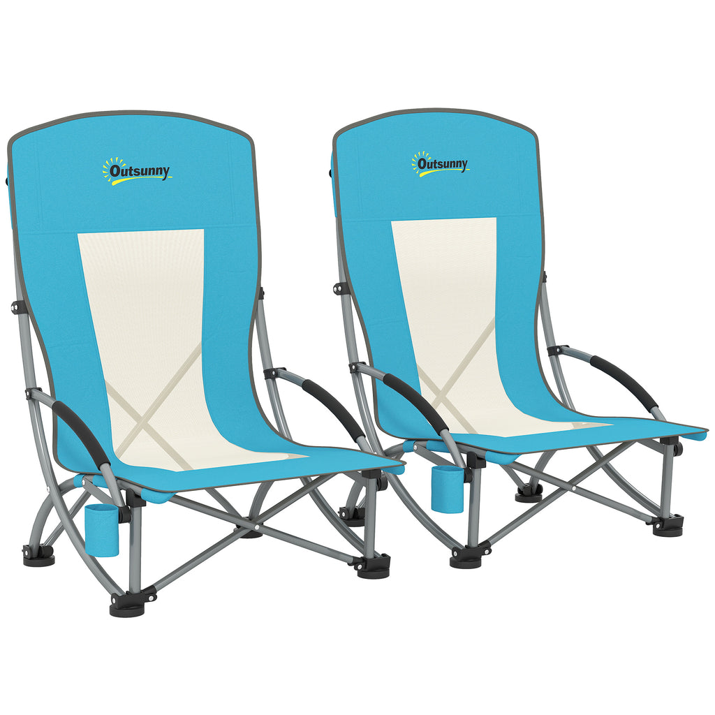 Outsunny 2er Set Campingstühle klappbar Campingstuhl mit Getränkehalter Netzrückenlehne bis 120 kg Blau