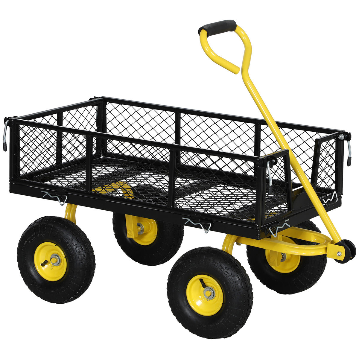 Outsunny Gartenwagen Transportwagen 4 Räder abnehmbare Seiten verwandelbar in Liegefläche 104 x 54 x 51 cm Schwarz und Gelb