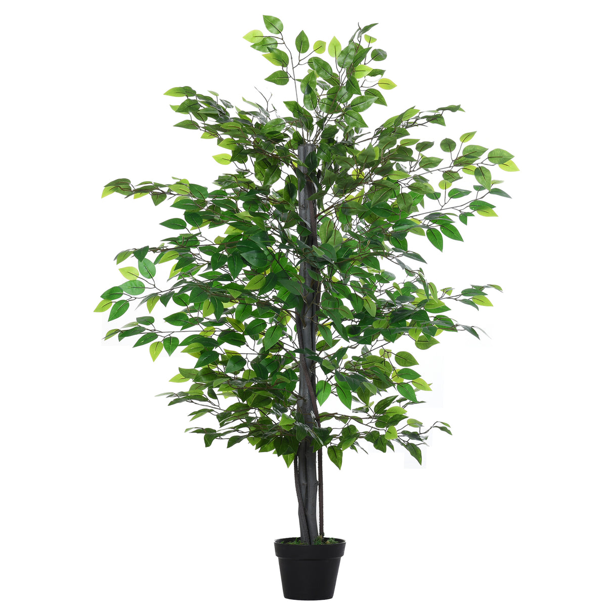 Outsunny Künstlicher Ficus-baum groß 145 cm, Kunstbaum, Kunstpflanze, Plastik Künstliche Pflanzen im Topf, Fake Plant wie echt für Wohnzimmer Schlafzimmer Büro Garten Moderne Dekoration Geschenk
