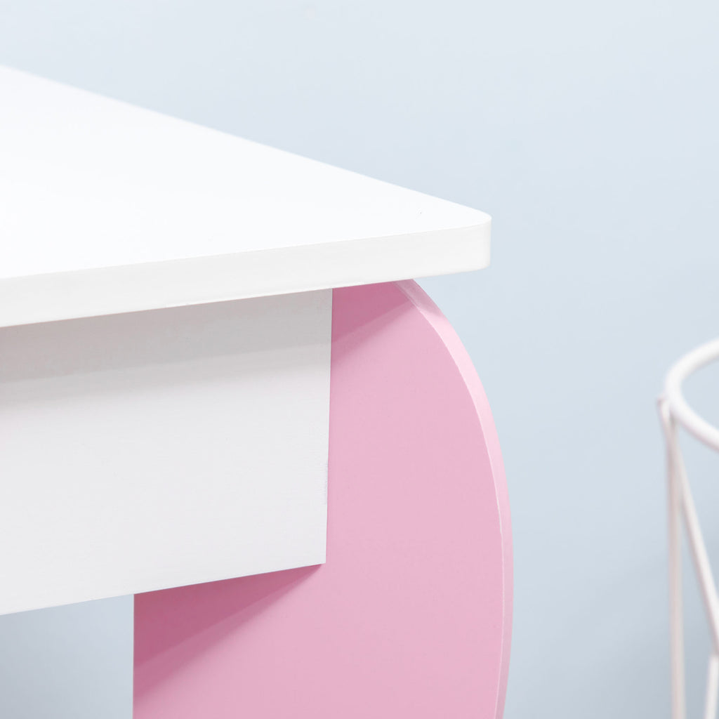 ZONEKIZ Kinderschminktisch für Mädchen von 3 bis 6 Jahren Schminktisch mit Hocker Spiegel und Schublade 50 x 36,5 x 89,5 cm Rosa