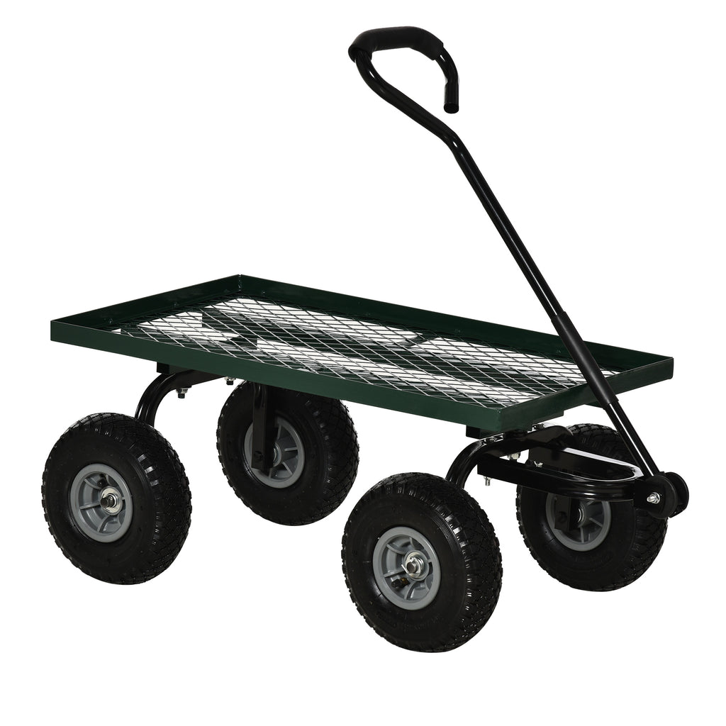 Outsunny Gartenkarren Transportkarre Handkarre 4-Rad 94L x 48,5B x 100H cm max. 150 kg Metall Grün
