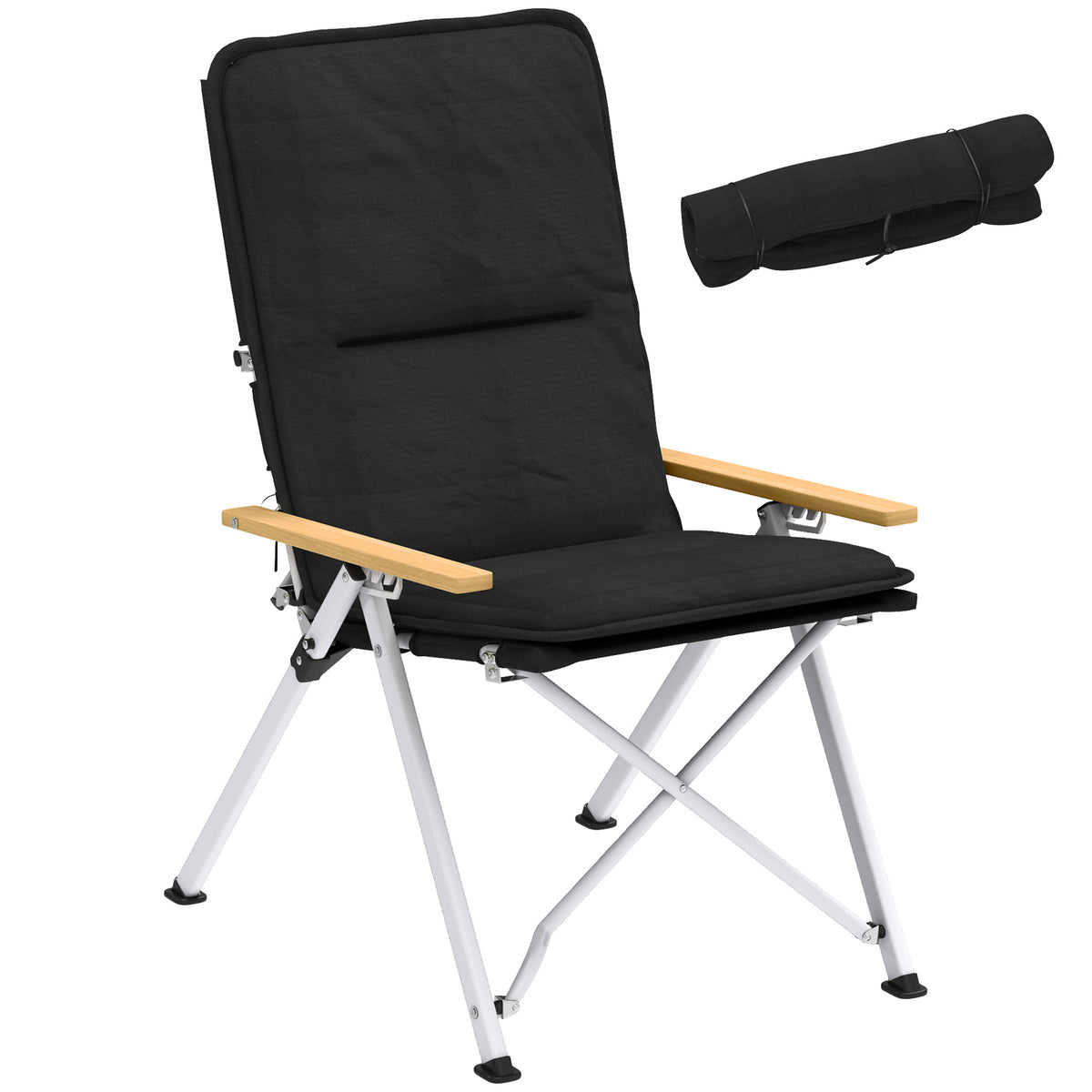 Outsunny Campingstuhl Angeln Klappstuhl, hohe Rückenlehne, abnehmbares Kissen und Transporttasche, 59x67x96cm, schwarz