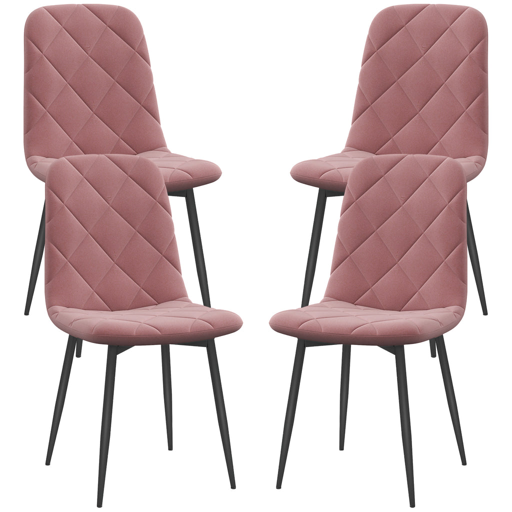 HOMCOM Esszimmerstühle 4er Set Küchenstuhl mit Rückenlehne, Samtoptik, Sessel 45 x 54 x 87 cm Rosa