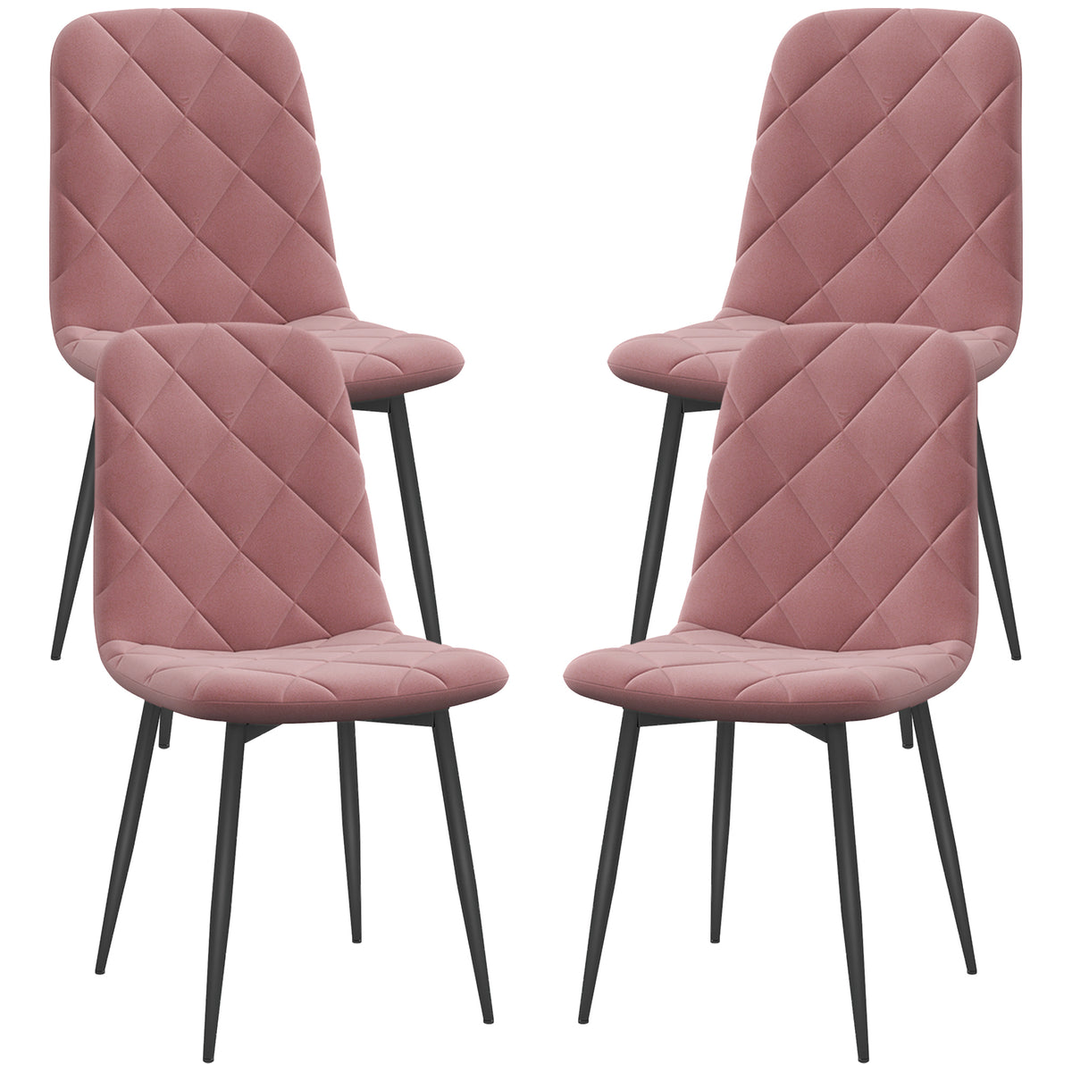 HOMCOM Esszimmerstühle 4er Set Küchenstuhl mit Rückenlehne, Samtoptik, Sessel 45 x 54 x 87 cm Rosa