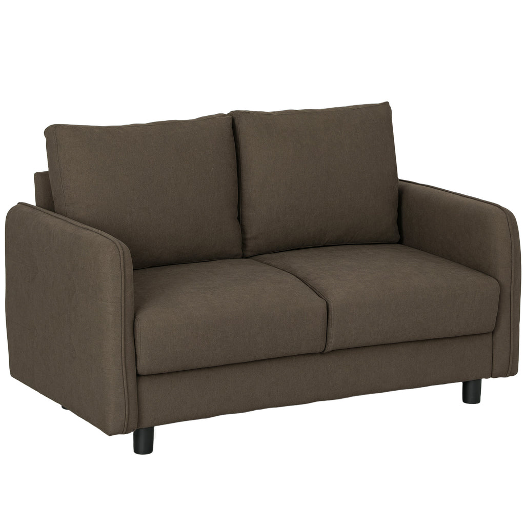 HOMCOM Zweisitzer-Sofa mit Stauraum, Polstersofa in Samtoptik mit Rückenkissen für Wohnzimmer, Schlafzimmer, Büro, Braun