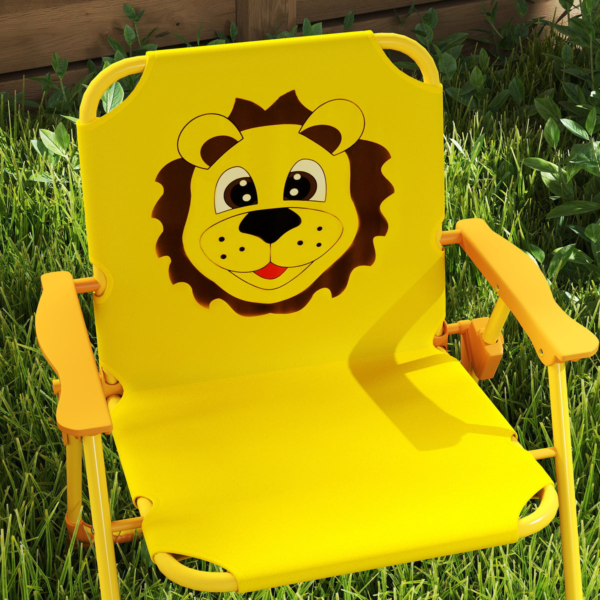 AIYAPLAY Gartenmöbel-Set für Kinder, Stühle, Tisch, Sonnenschirm, Löwen-Design, Gelb