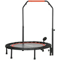 SPORTNOW Mini-Trampolin, mit höhenverstellbarem Haltegriff, LCD-Monitor, Stahl, schwarz+rot, Ø102 x 99-123cm