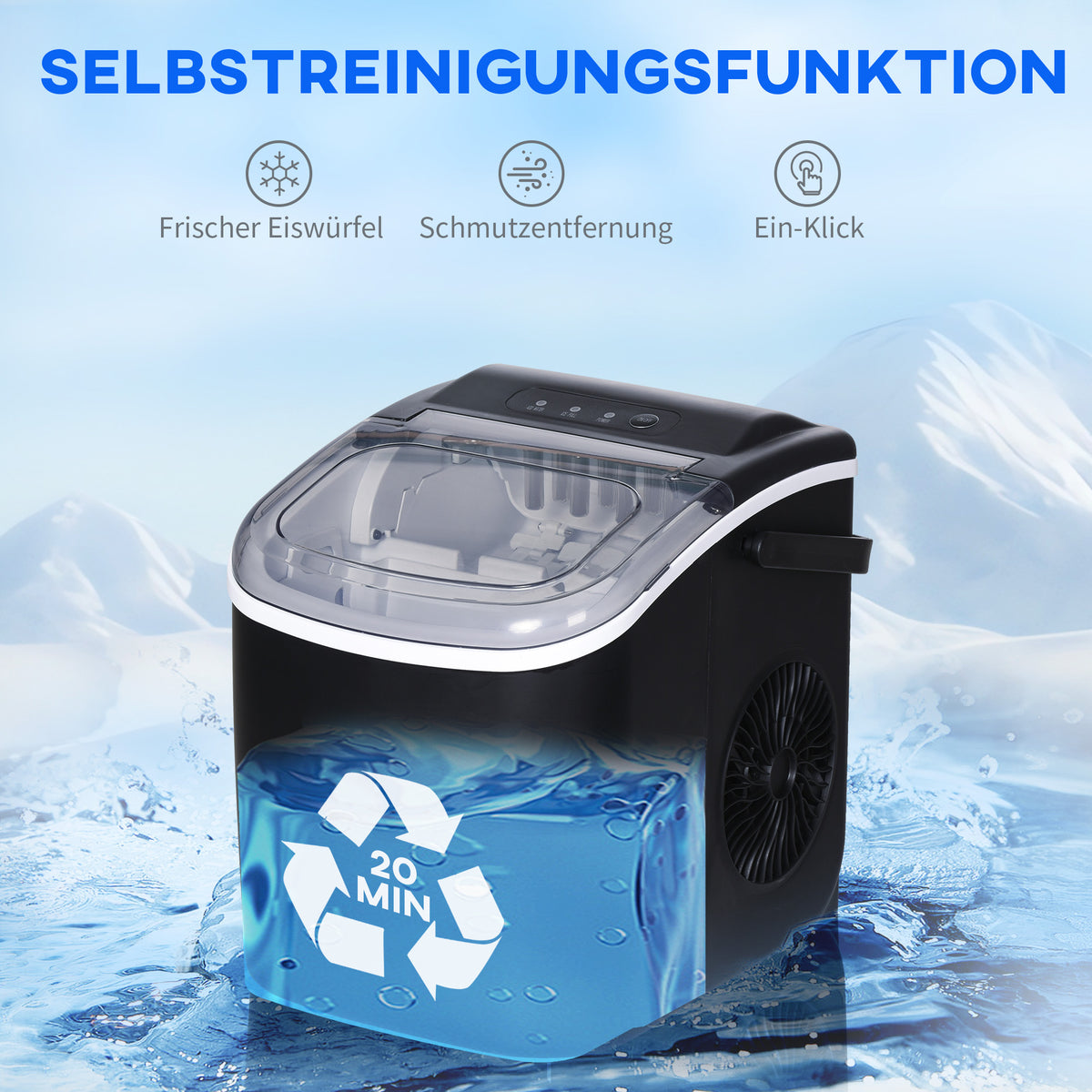 HOMCOM Eiswürfelmaschine Eiwürfelspender Eiwürfelbereiter, 29,4 cm x 22,2 cm x 29 cm, Schwarz