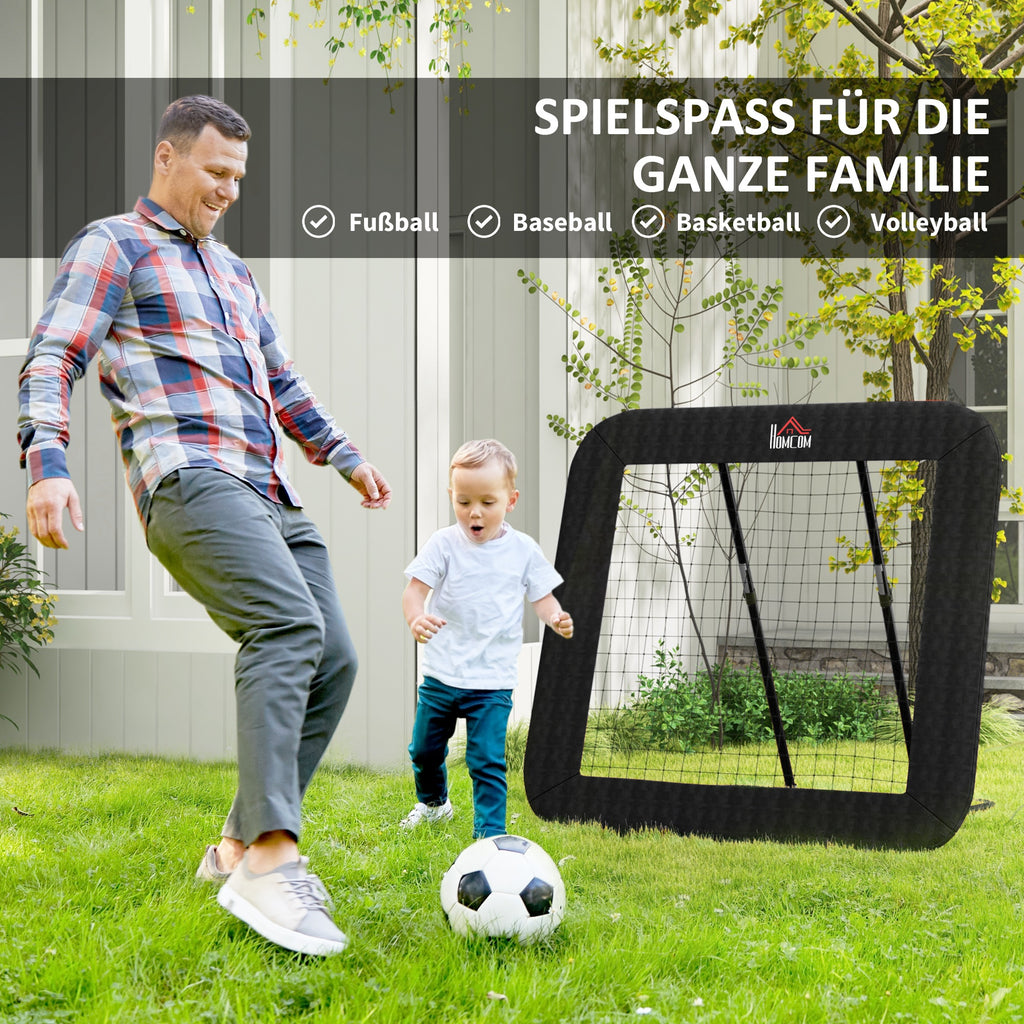 HOMCOM Rebounder für Fußball, Prellwand mit Schutzkante Heringen, verstellbar in 5 Stufen, tragbares Rebound, Fußballtor für Jugendliche, Rückprallwand für Handball Training 128x118x120cm, Schwarz
