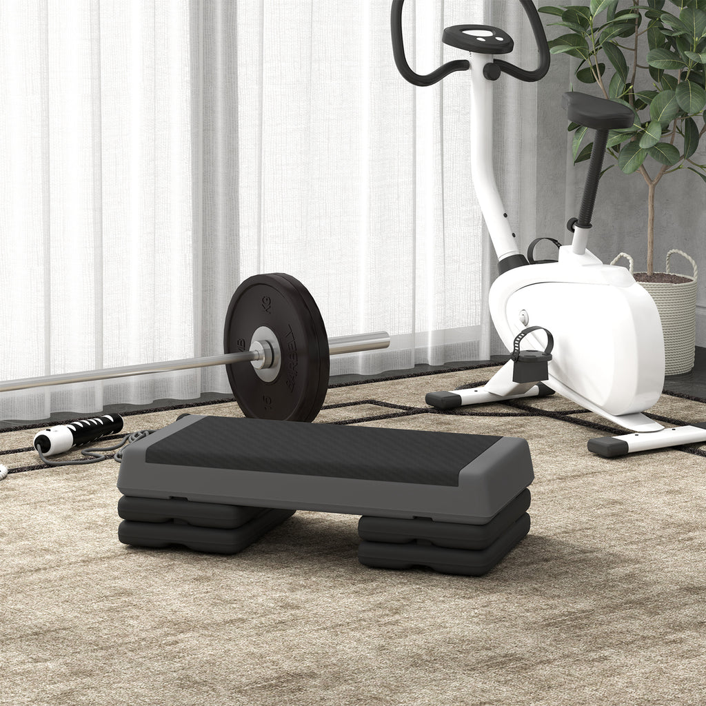 SPORTNOW Höhenverstellbarer Fitness-Stepper, rutschfest, für Zuhause, das Fitnessstudio oder das Büro geeignet, Kunststoff, Grau