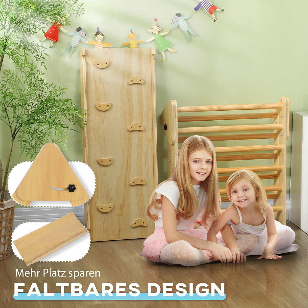 AIYAPLAY Kinder-Kletterset aus Holz mit Dreiecks-Leiter und zweiseitiger Rampe, für Kinder im Alter von 18-48 Monaten