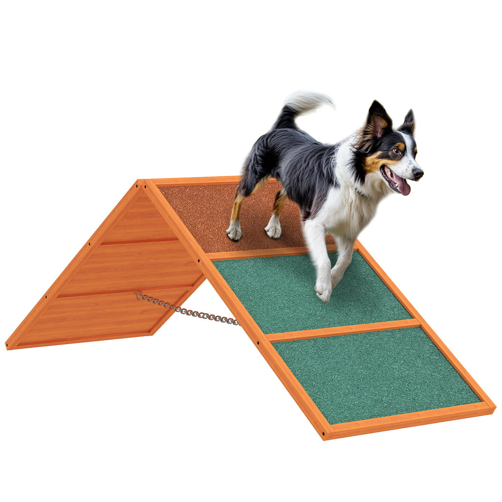 PawHut Agility Hunderampe, klappbar, verstellbare Höhe, rutschfest, Tannenholz, bis 40 kg, 173 x 59 x 66 cm, Orange/Grün