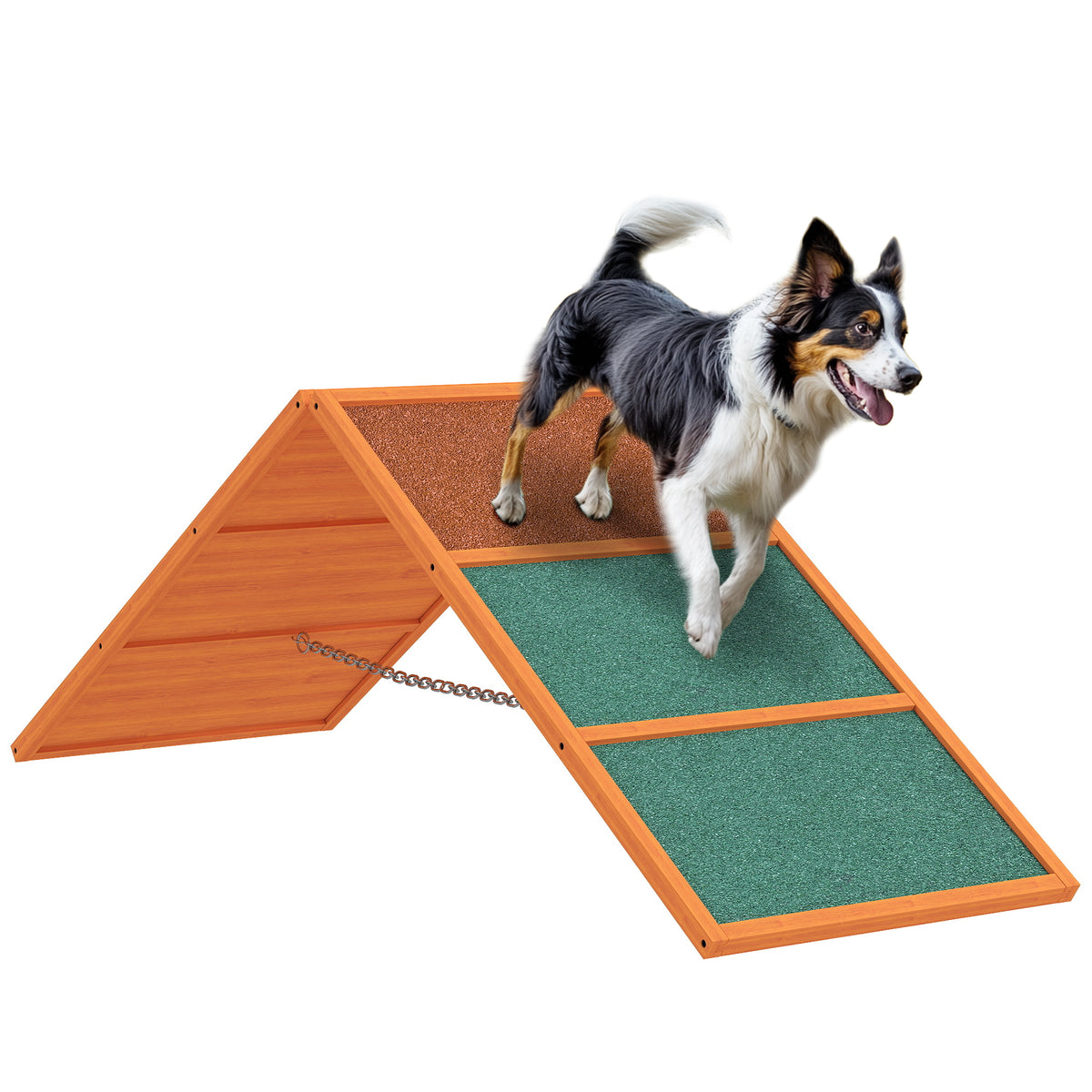 PawHut Agility Hunderampe, klappbar, verstellbare Höhe, rutschfest, Tannenholz, bis 40 kg, 173 x 59 x 66 cm, Orange/Grün
