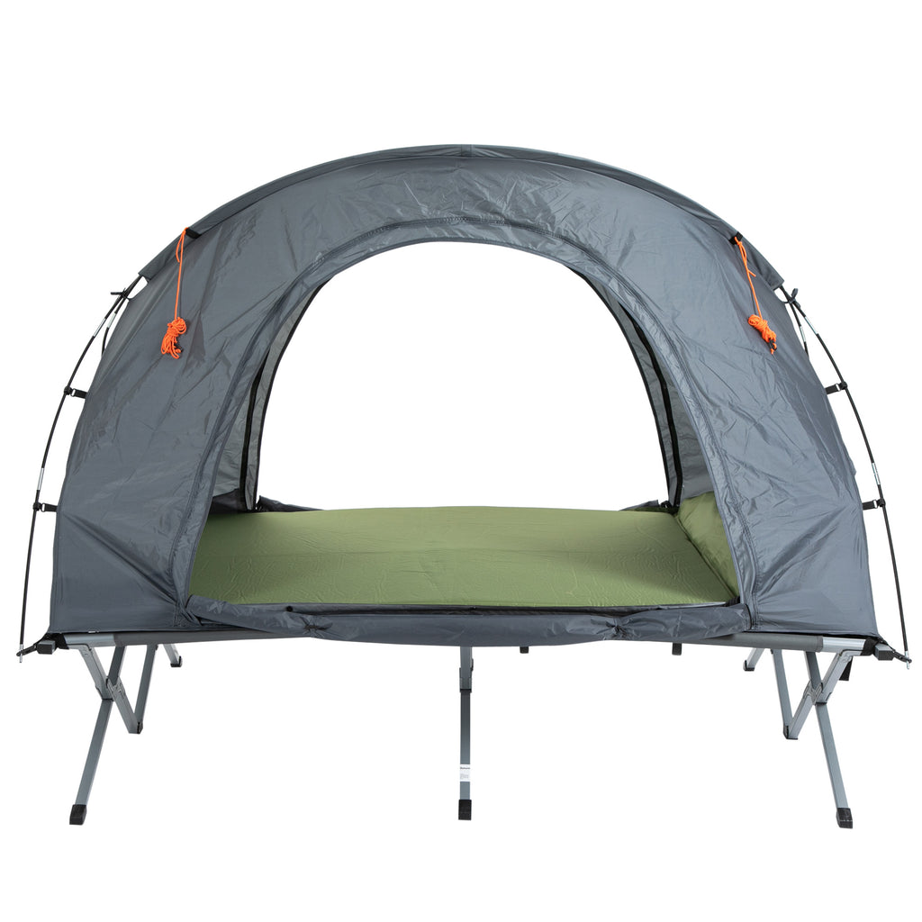 Outsunny Campingbett mit Zelt erhöhtes Feldbett für 2 Person Kuppelzelt mit Luftmatratze inkl. Tragetasche Grau 200 x 146 x 159 cm