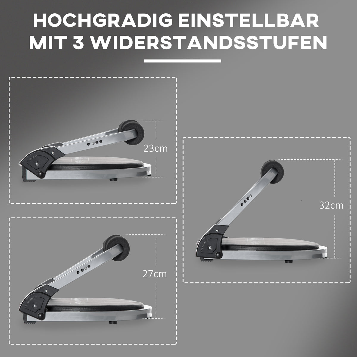 HOMCOM Bauchtrainer, multifunktional, 3 Widerstände, klappbar, leicht gebaut, Stahlrahmen, schwarz, 55 x 42 x 11-32cm