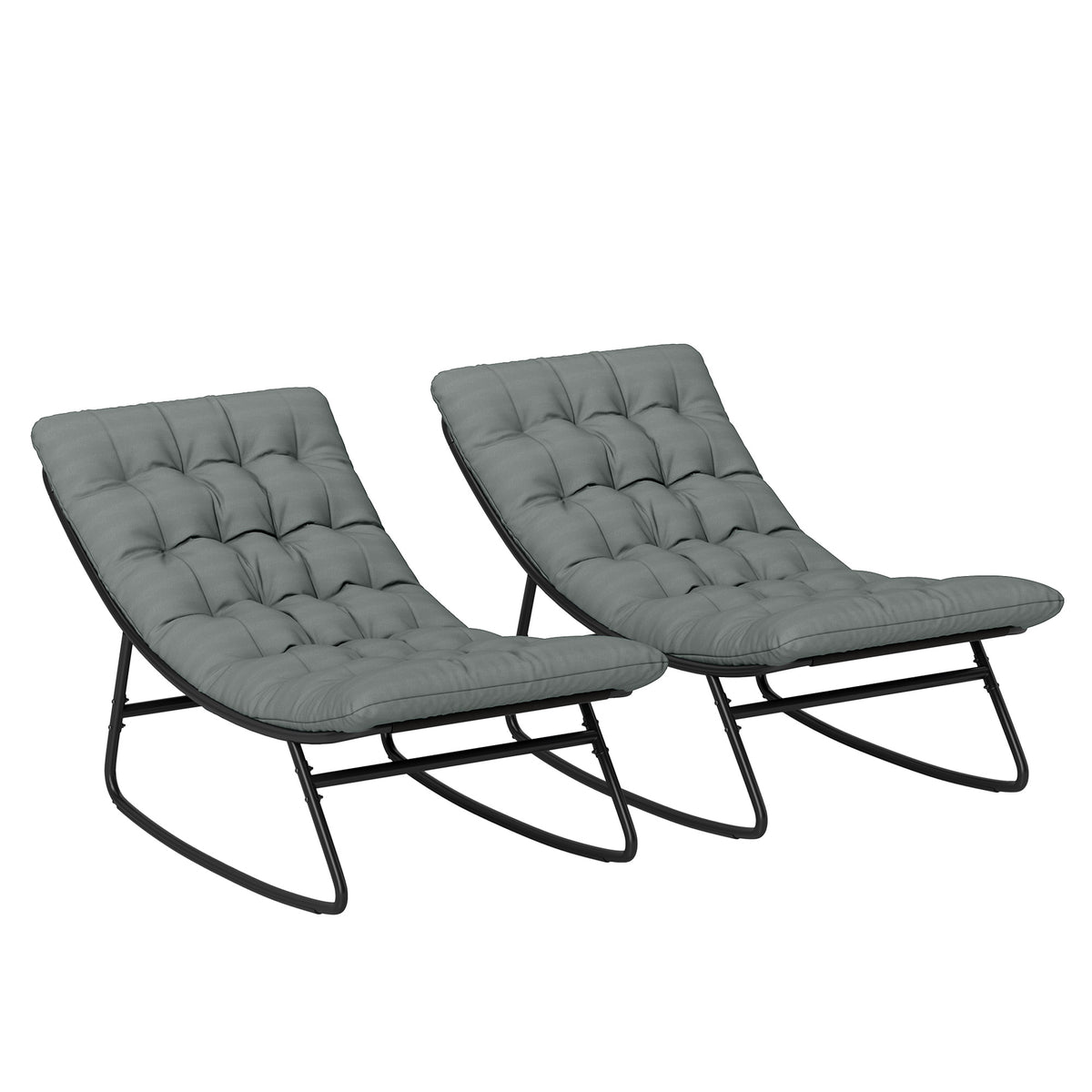 Outsunny Set mit 2 Outdoor-Schaukelstühlen mit dicken Kissen, Sitz aus atmungsaktivem Textilen-Gewebe und Stahlrahmen, Dunkelgrau