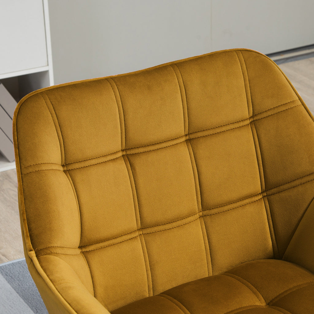 HOMCOM Polstersessel, Akzentsessel, Skandi Design, Samtoptik, bis 120 kg, Kautschukholzbeine, Gelb