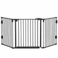 PawHut Hunde Absperrgitter Türschutzgitter Haustierschutzgitter verstellbar klappbar Kamingitter mit automatische schließenden Tür 3 Paneele für Ofen Wandmontage/Freistehend Schwarz 202,5 x 76 cm
