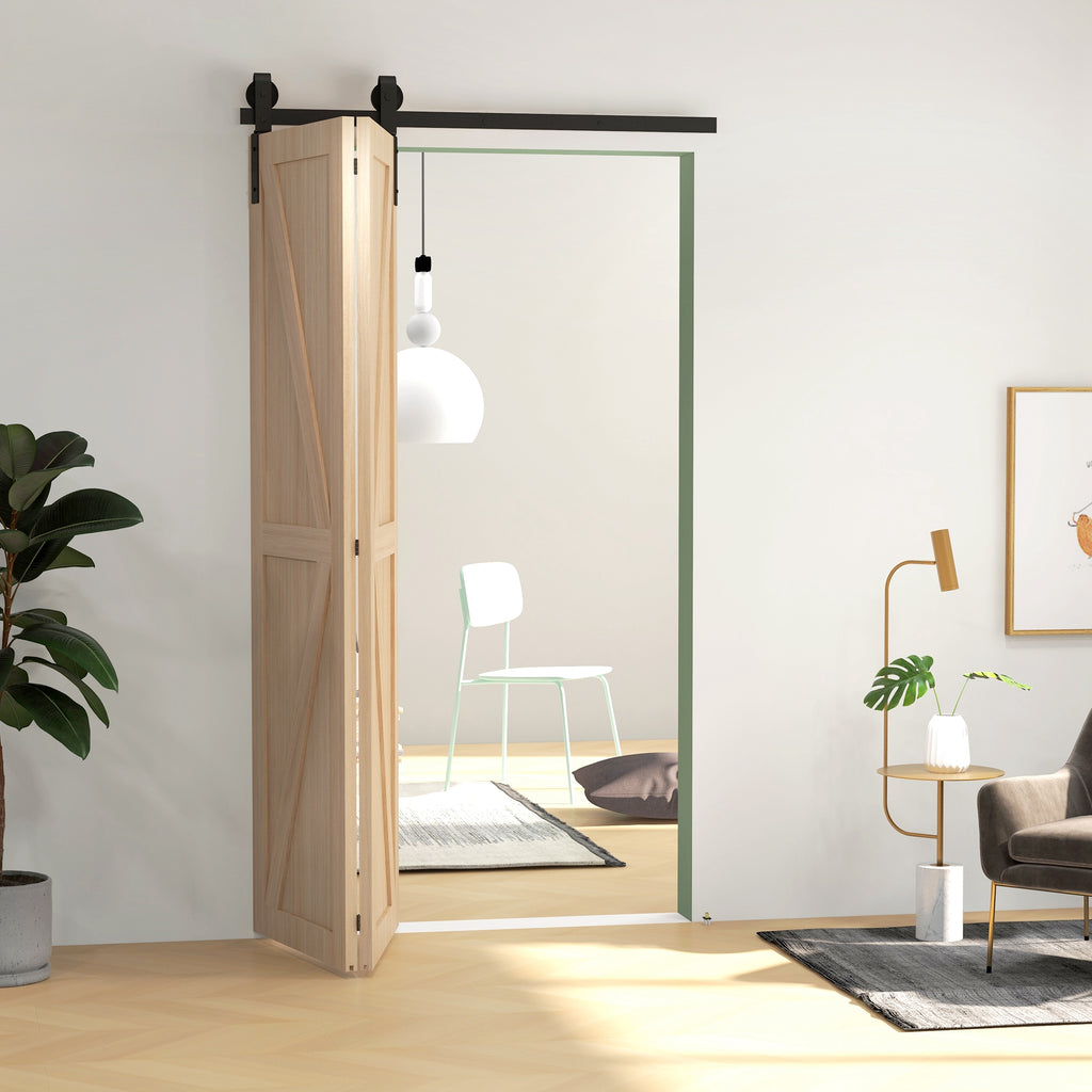 HOMCOM 122 CM Schiebetürbeschlag Set für Falttüren für 2 Türen aus Kohlenstoffstahl