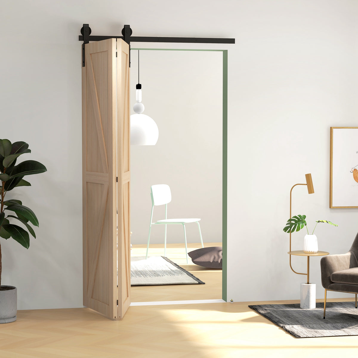 HOMCOM 122 CM Schiebetürbeschlag Set für Falttüren für 2 Türen aus Kohlenstoffstahl