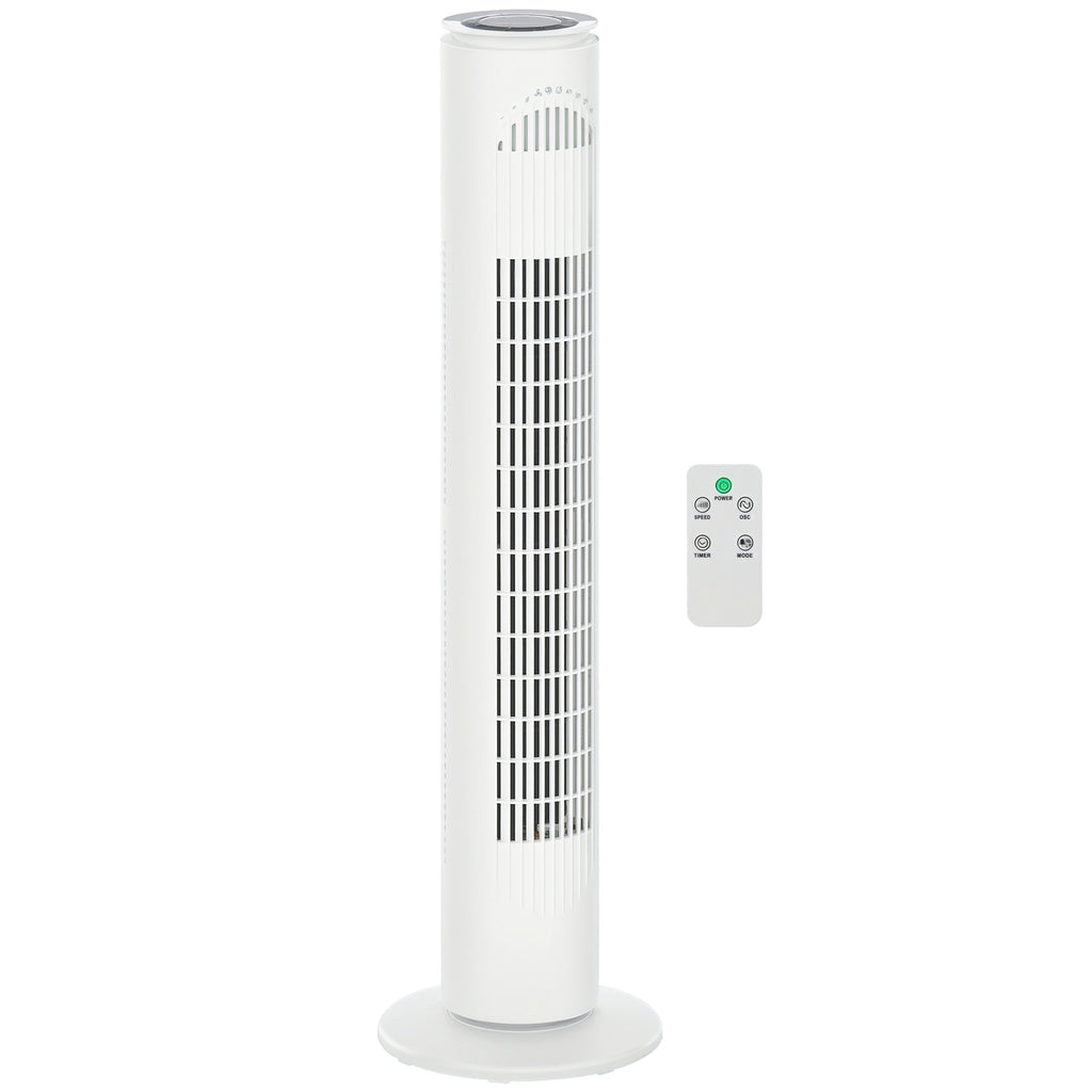 HOMCOM Turmventilator, Standventilator mit 3 Belüftungsstufen, Fernbedienung, 45W Ventilator mit 10H Timer, LCD-Anzeige, 70° Oszillation, für Schlafzimmer, Weiß