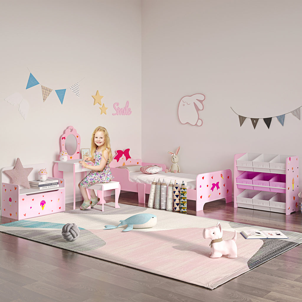 ZONEKIZ Kinderschminktisch für Mädchen von 3 bis 6 Jahren Schminktisch mit Hocker Spiegel und Schublade 50 x 36,5 x 89,5 cm Rosa