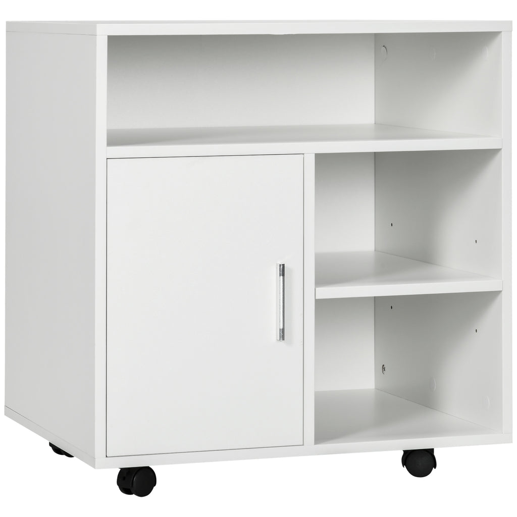 HOMCOM Druckerständer Druckertisch Bürowagen Rollwagen mit Schrank+Regale Spanlatte Weiß 60 x 50 x 65,5 cm